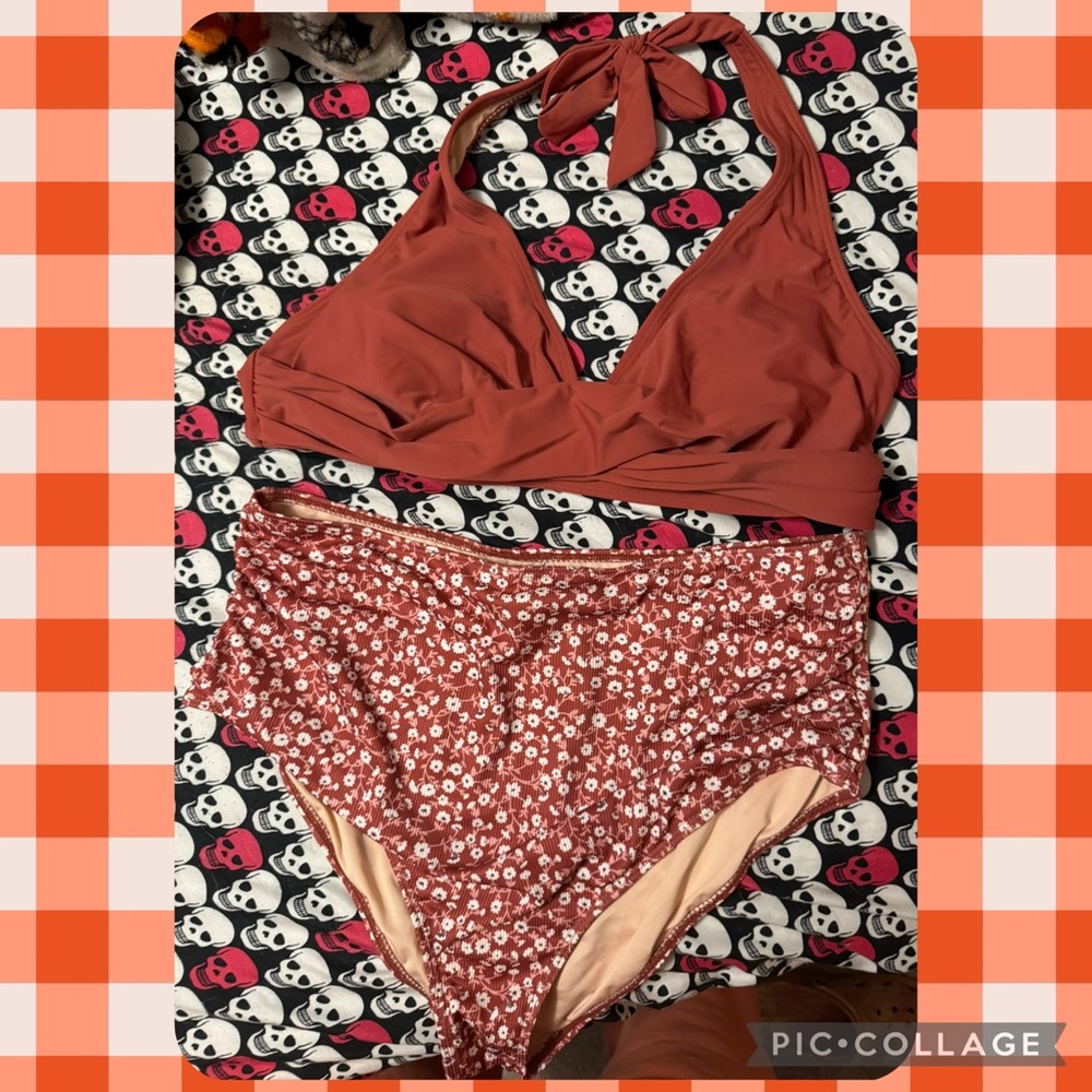 SHEIN Rust and Floral Bikini Set
